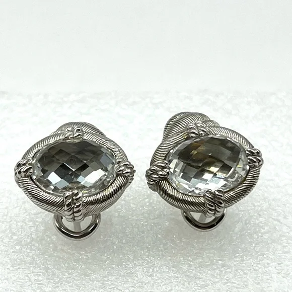 Judith Ripka Earrings Clear Quartz Sterling Silver Pierced Omega Clips  Earrings - Picture 7 of 14